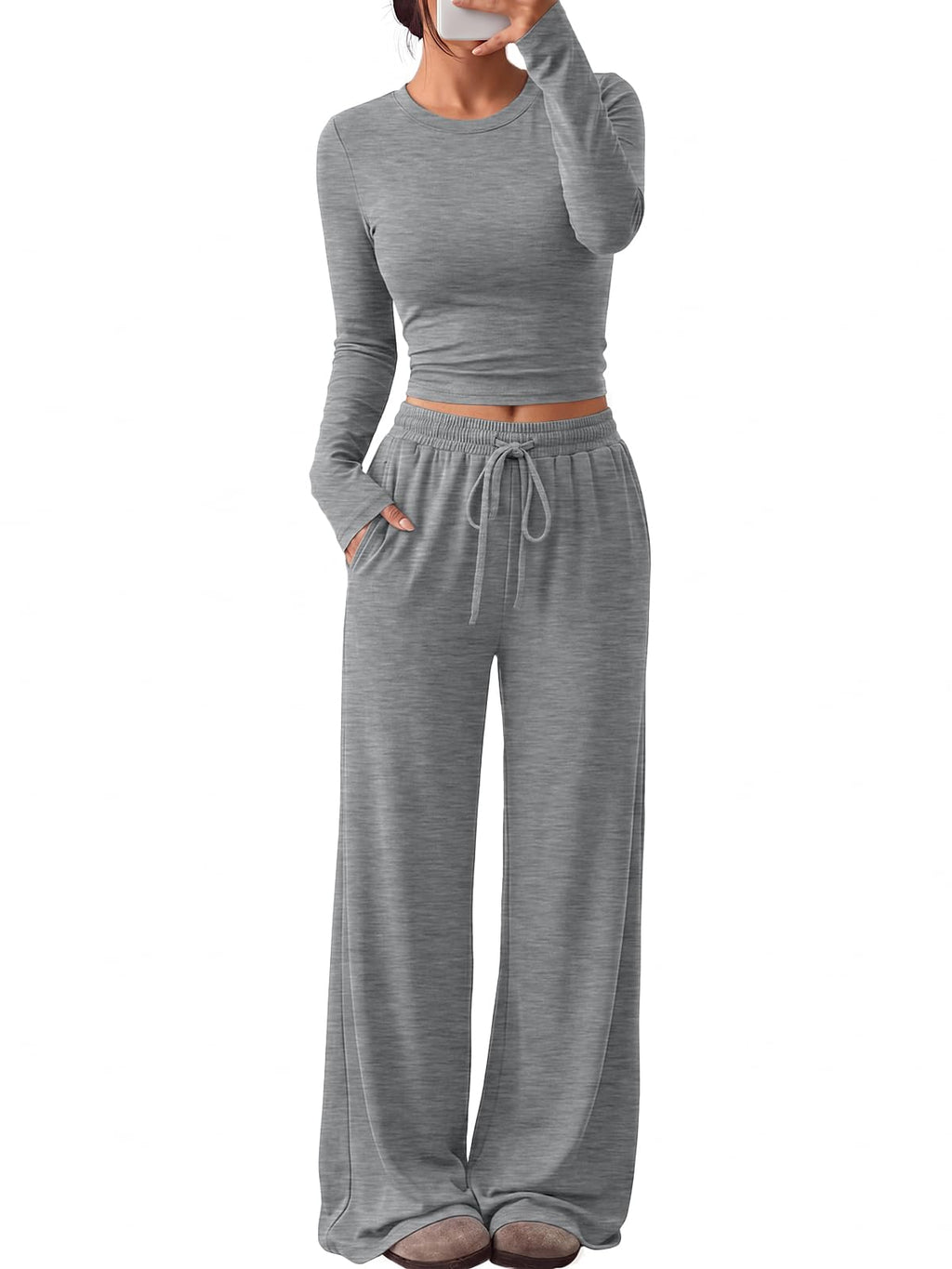 Trendy Queen Women's 2 Piece 2026 Fall Fashion Lounge Set with Pockets Jansha Store