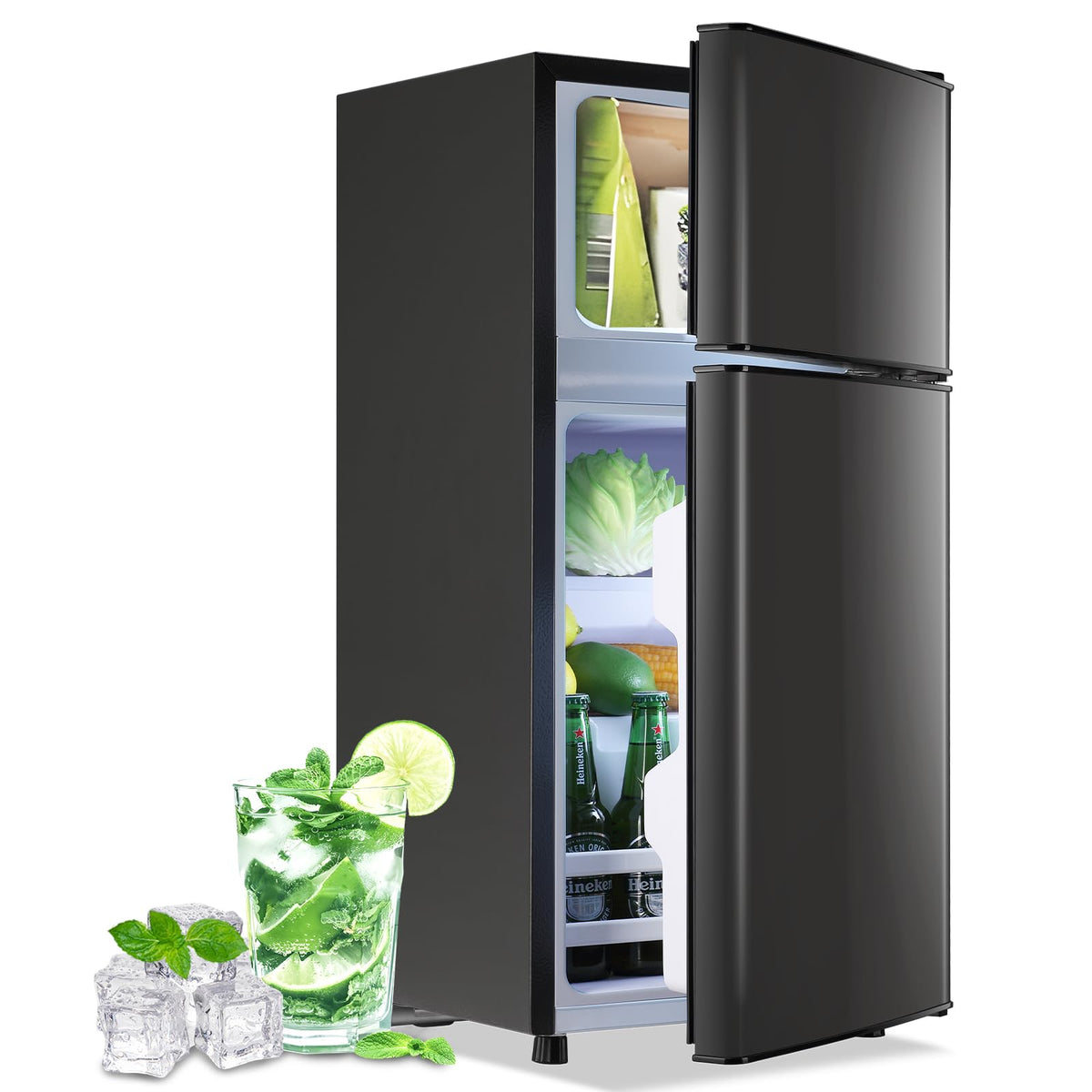DEMULLER 2.4 Cu.Ft Small Refrigerator with Freezer Mini Fridge Removable Plastic Shelves Ideal for Apartment,Dormitory Black Jansha Store