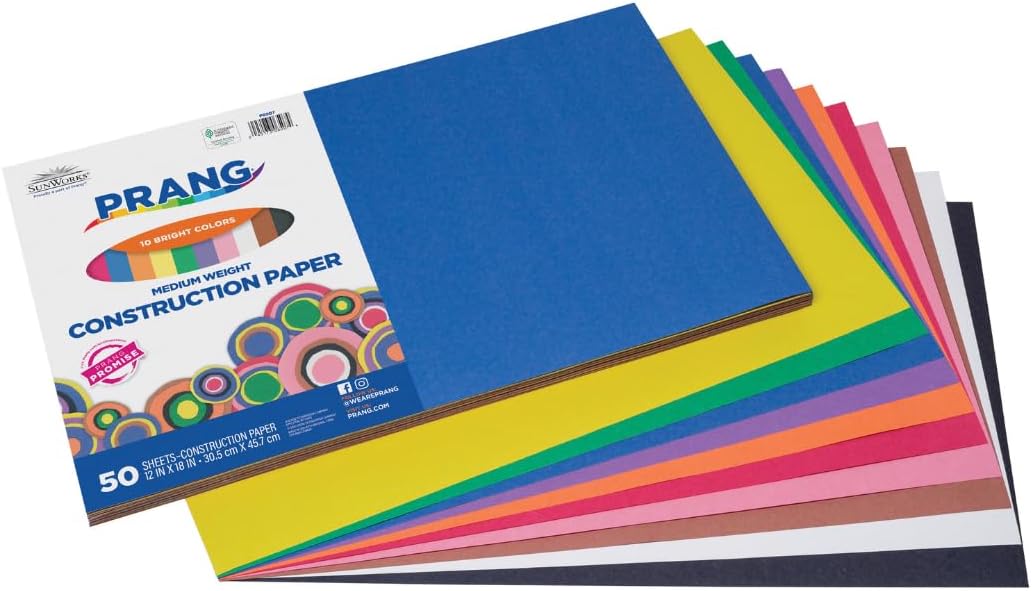 Prang (Formerly SunWorks) Construction Paper, 10 Assorted Colors, 12" x 18", 50 Sheets Jansha Store