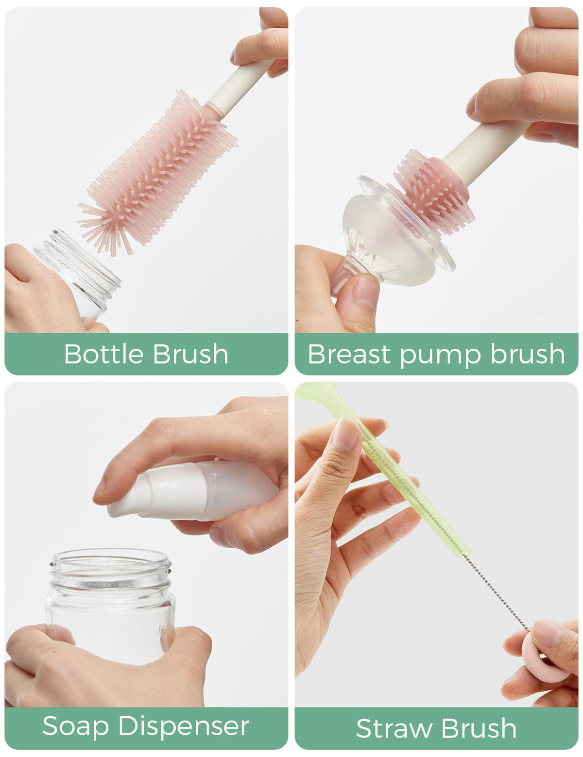 Momcozy Baby Bottle Brush Kit, Push-Press Foam Design, Green Jansha Store