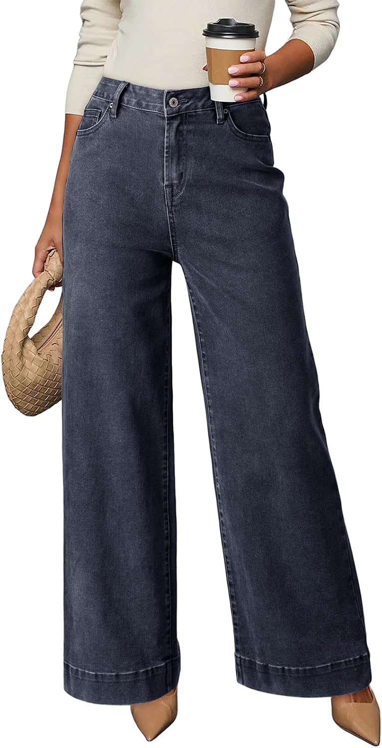 Dokotoo Women's Casual High Waisted Jeans Stretch Wide Leg Loose Denim Pant Jansha Store