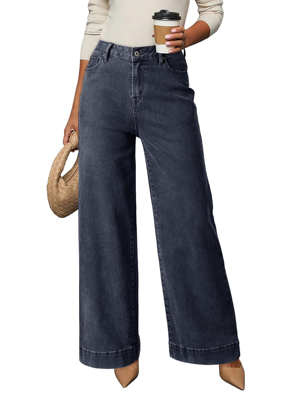 Dokotoo Women's Casual High Waisted Jeans Stretch Wide Leg Loose Denim Pant Jansha Store