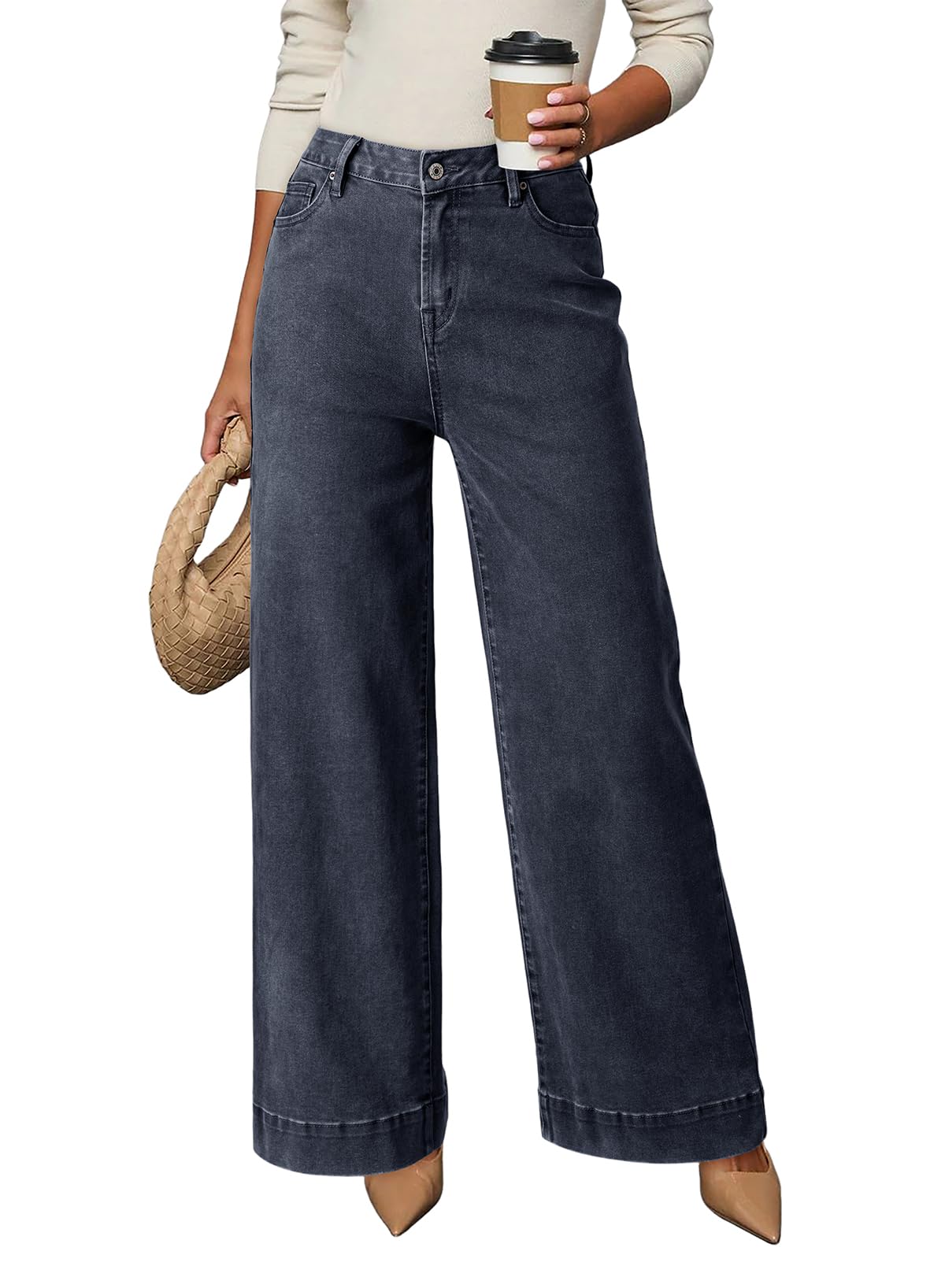 Dokotoo Women's Casual High Waisted Jeans Stretch Wide Leg Loose Denim Pant Jansha Store