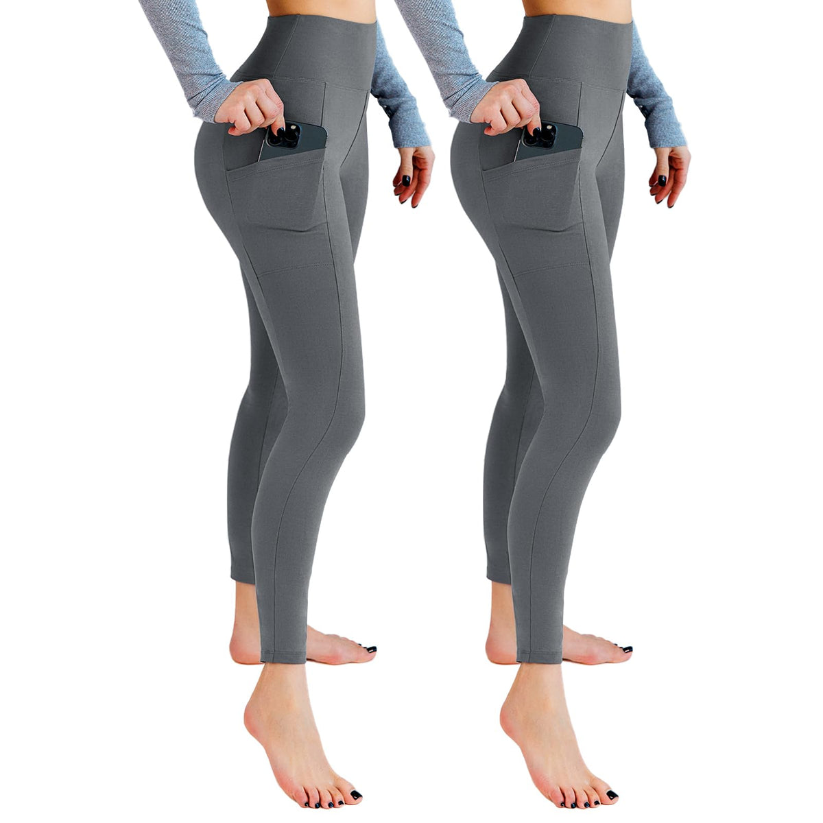 Leafigure 2-Pack High Waist Leggings with Pockets for Women Jansha Store