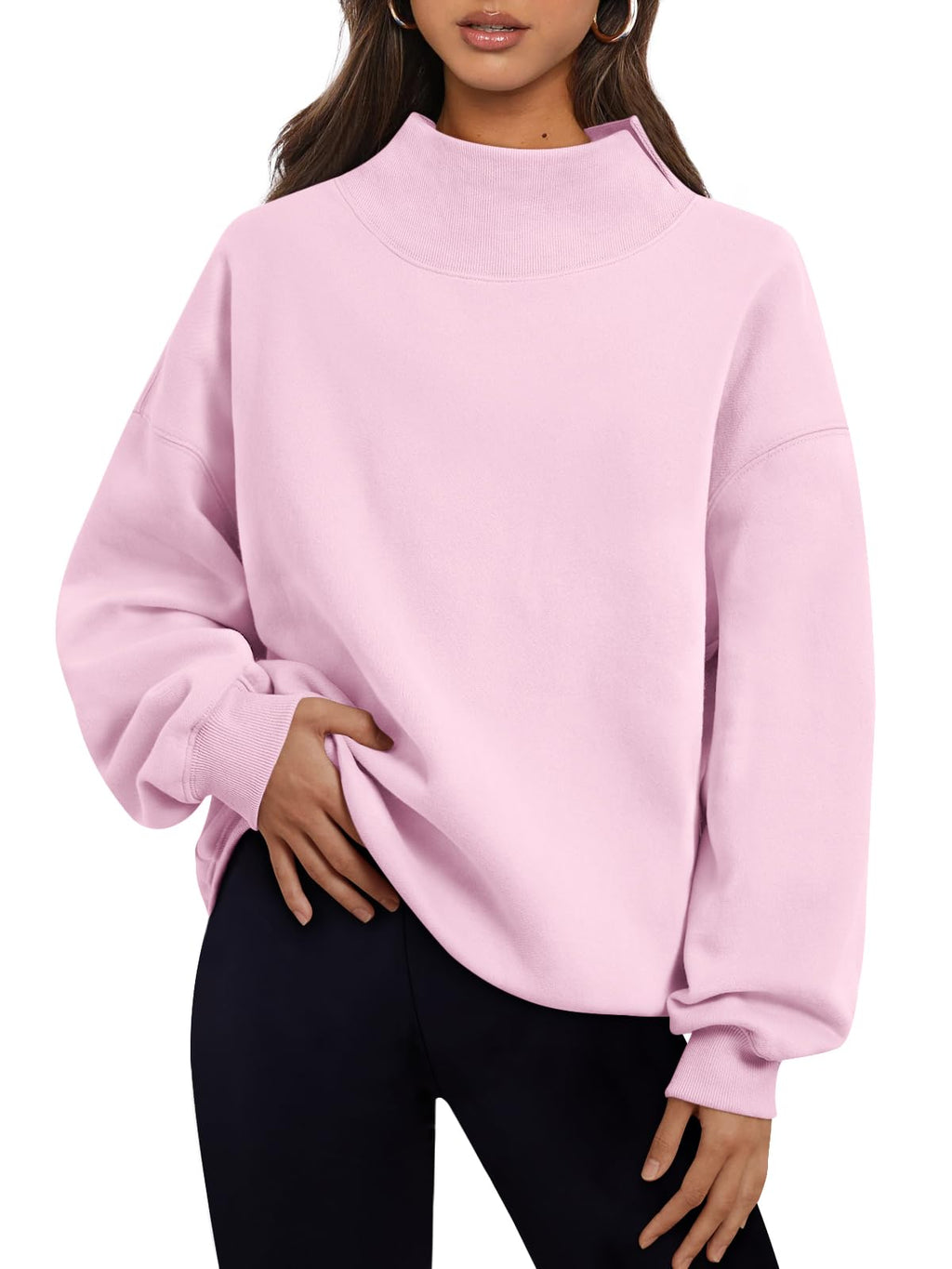 Trendy Queen Womens Mock Neck Sweatshirts Oversized Pullover Fall Outfits Jansha Store