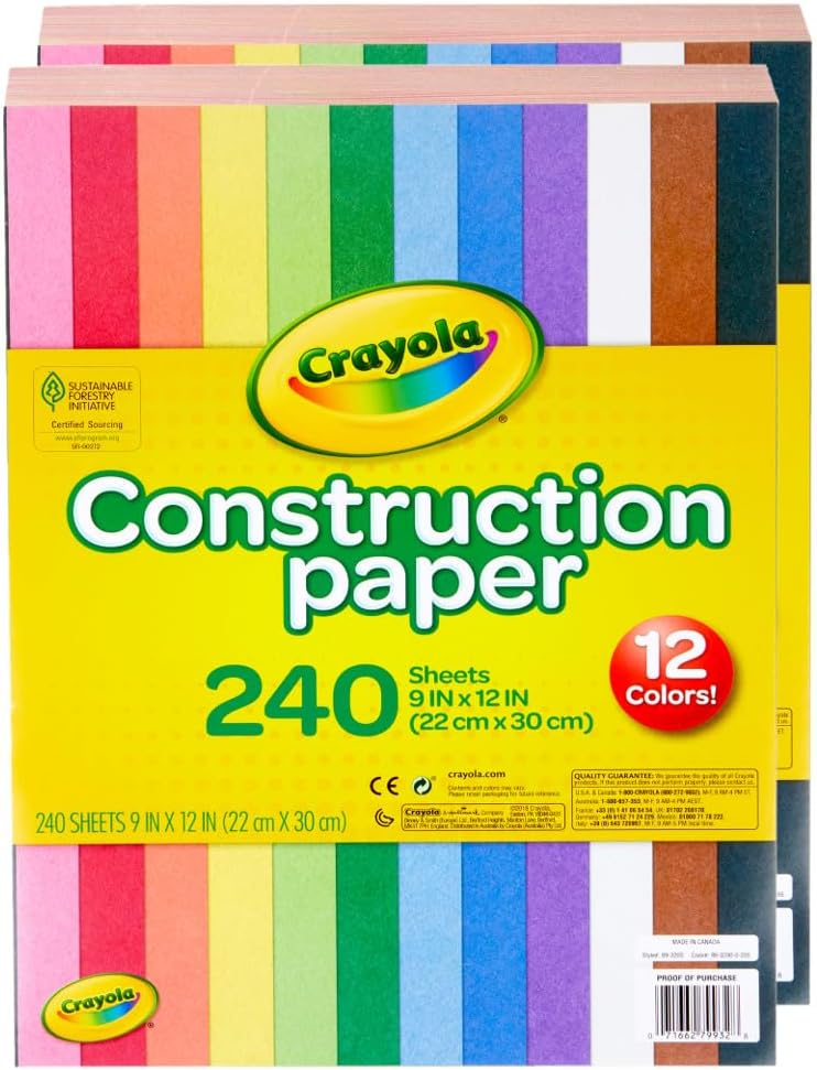 Crayola Construction Paper Bulk Pack (480 Sheets) – 10 Assorted Colors, 9x12, Teacher School Supplies & Classroom Must Haves, Card Making Craft Supplies, Art Paper Jansha Store