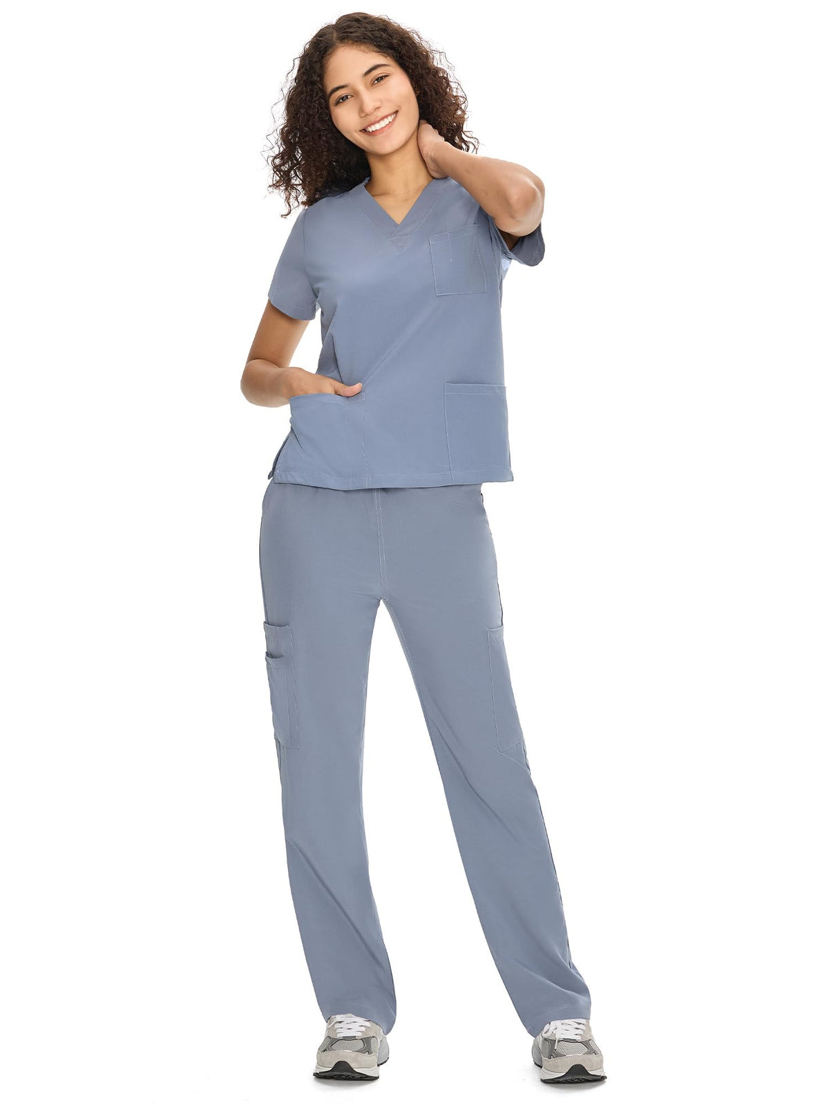COZYFIT Scrubs for Women Set - V-Neck & Straight Leg Pants with 9 Pockets Jansha Store