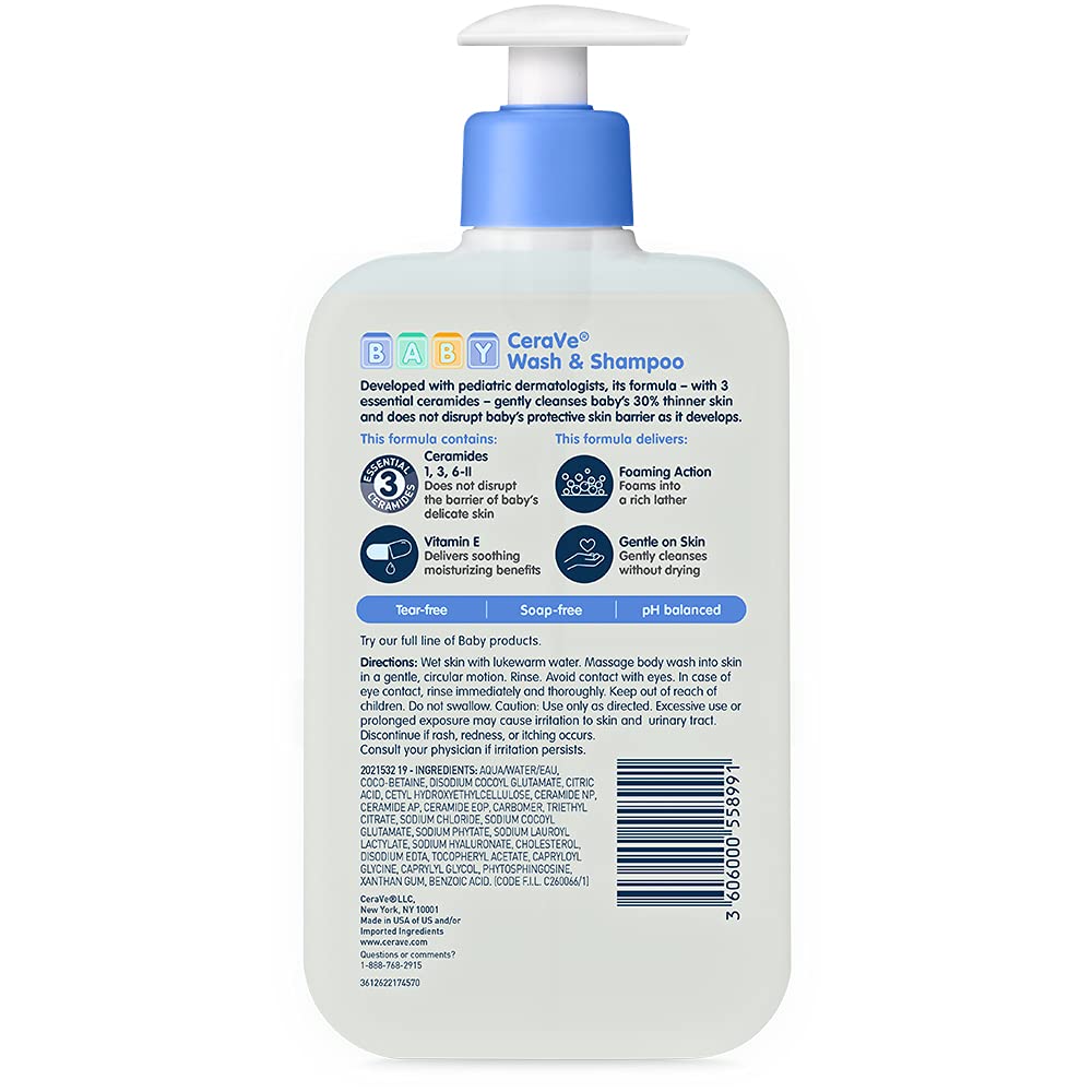 CeraVe Baby 2-in-1 Wash & Shampoo with Vitamin E for Hair & Skin, 16oz Jansha Store