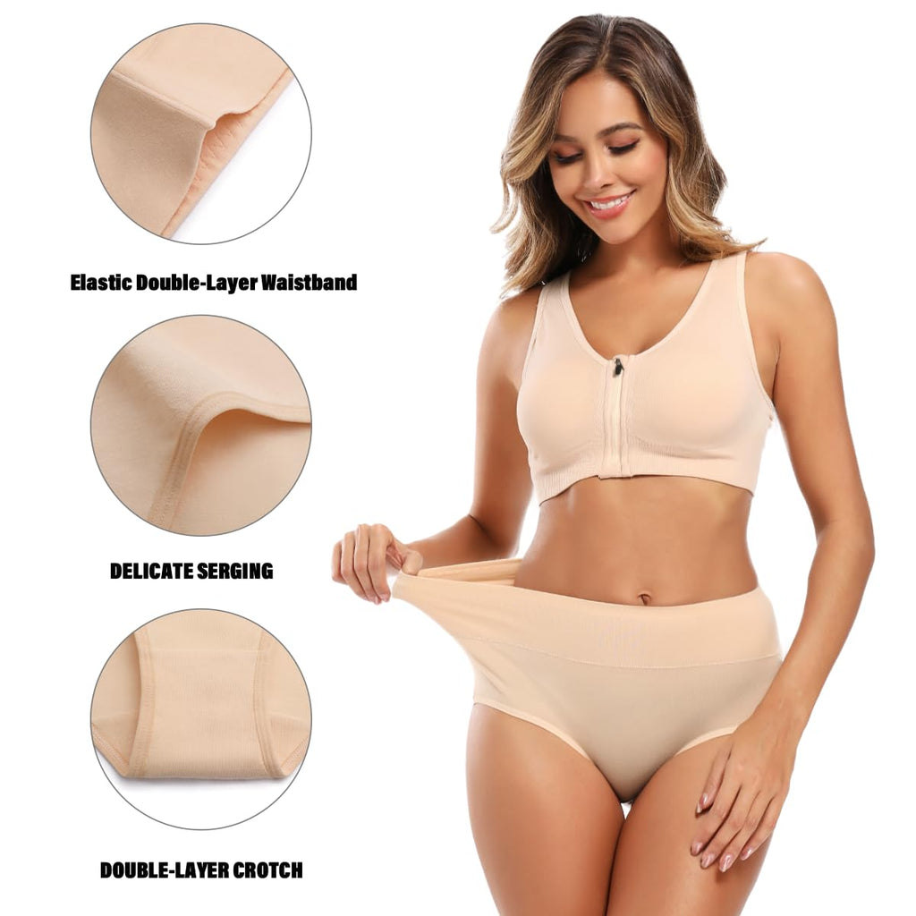 Molasus Women's Cotton Underwear High Waisted Full Coverage Ladies Panties (Regular & Plus Size) Jansha Store