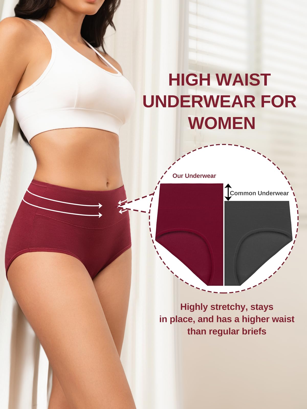 Vevmon Cotton Underwear for Women High Waisted Soft Ladies Panties 5 Pack Jansha Store
