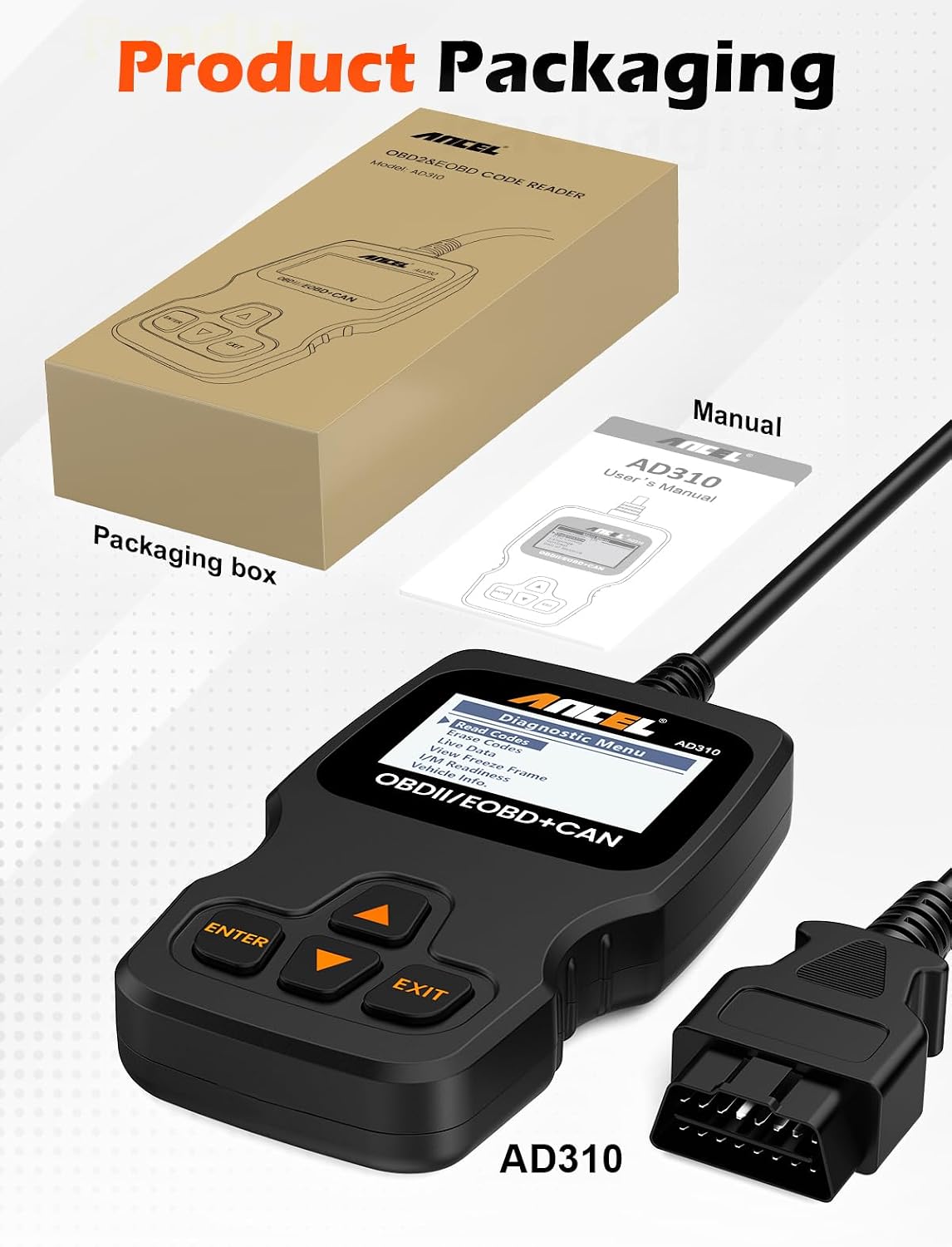 ANCEL AD310 Classic Enhanced Universal OBD II Scanner Car Engine Fault Code Reader CAN Diagnostic Scan Tool, Read and Clear Error Codes for 1996 or Newer OBD2 Protocol Vehicle (Black) Jansha Store