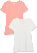 Amazon Essentials Women's Regular-Fit Short-Sleeve T-Shirt (V-Neck or Crewneck), Cotton Modal Blend, Pack of 2 Jansha Store