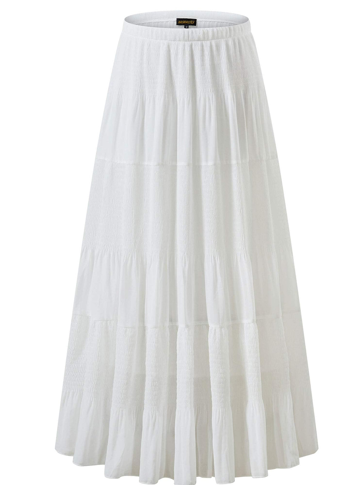 NASHALYLY Women's Chiffon Elastic High Waist Pleated A-Line Maxi Skirts Jansha Store