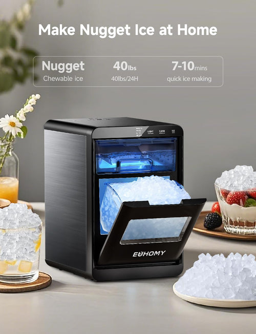 EUHOMY Nugget Ice Maker Countertop, 40Lbs/24H Sonic Ice Maker Machine, Self-Cleaning Pellet Ice Makers with Ice Scoop&Basket, Countertop Pebble Ice Maker for Home/Kitchen/Office Jansha Store
