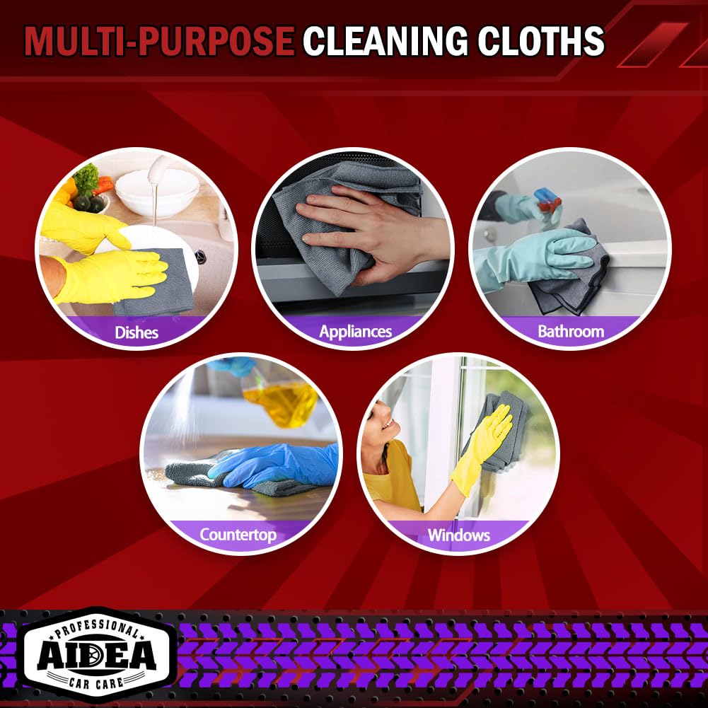 AIDEA Microfiber Cleaning Cloth-50PK, Microfiber Towels for Cars, 12"×12" Jansha Store