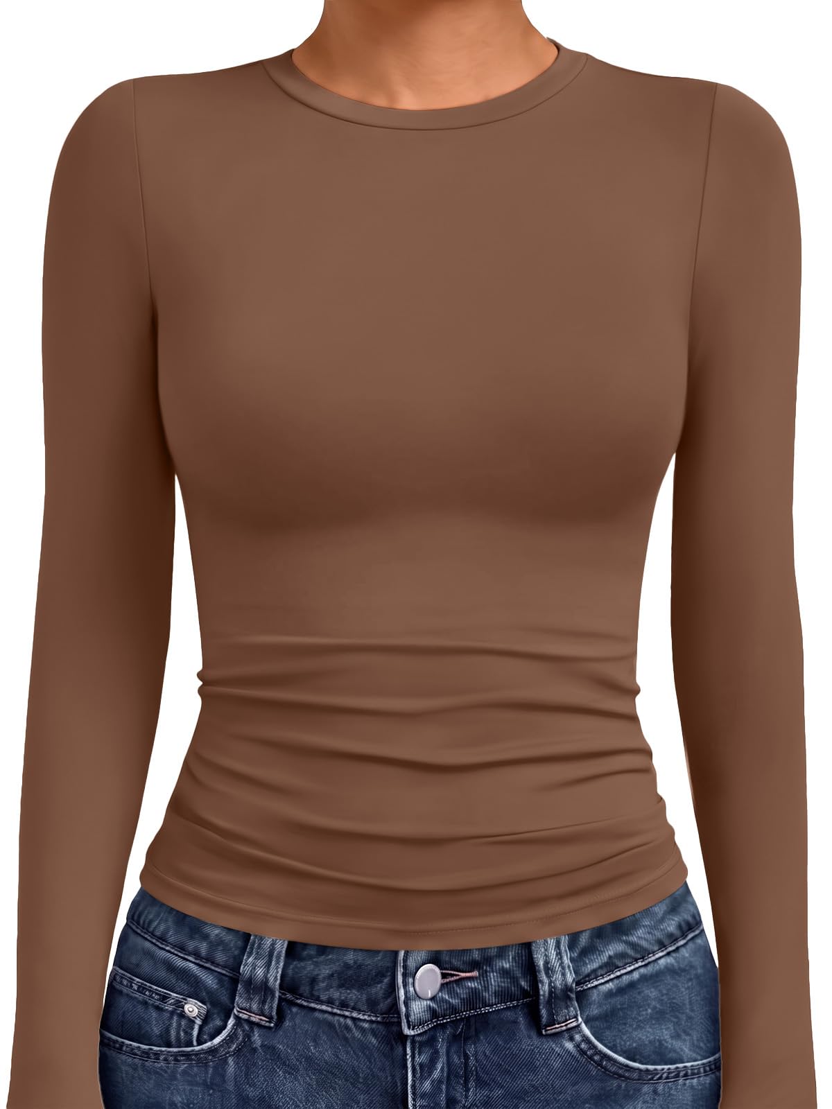 Women's long sleeve underscrub top layered under workwear