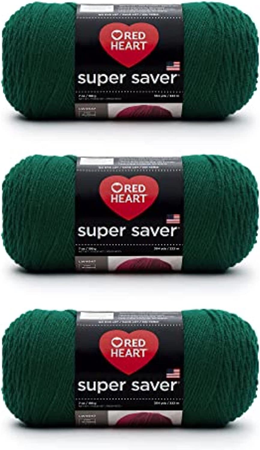 Red Heart Super Saver Yarn for Crocheting & Knitting, Medium Thyme, 3-Pack Jansha Store