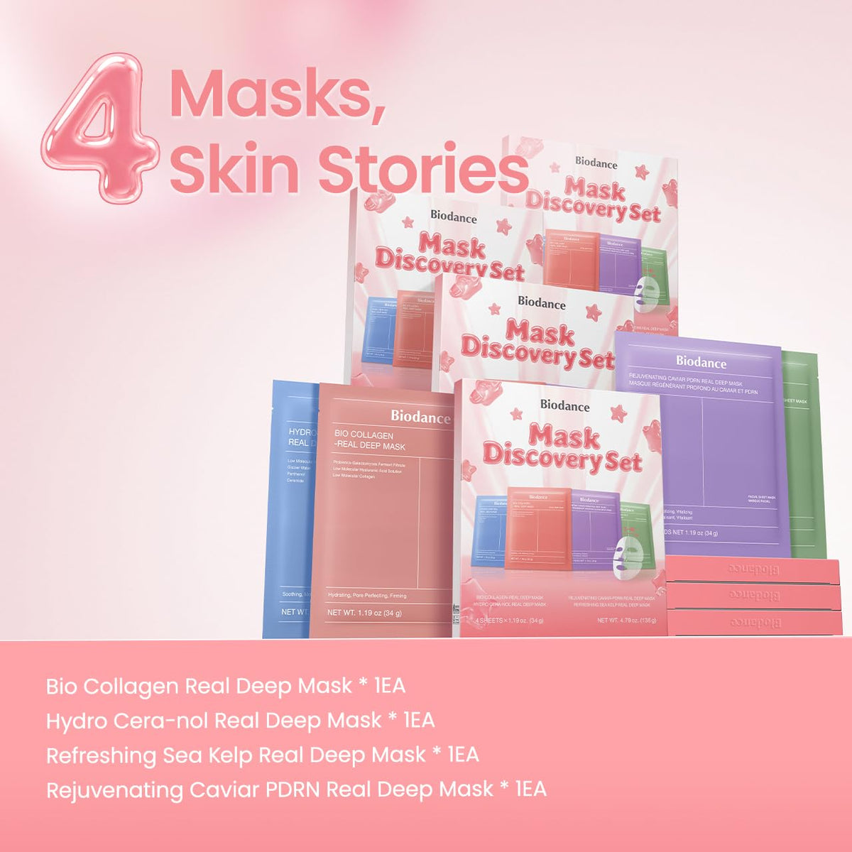 BIODANCE Bio-Collagen Real Deep Mask, Hydrating Overnight Hydrogel Face Mask, Pore Minimizing, Elasticity, Plumping, Travel Essentials & Self Care Gifts for Women, Korean Skin Care | 1.19oz(34g) x 4ea Jansha Store