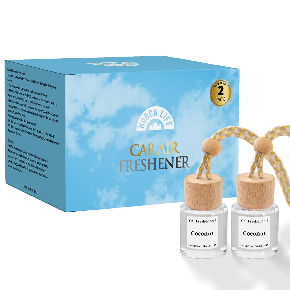 HoogaLife Car Air Freshener Diffuser 2 Pack Hanging Air Freshener Diffuser - Vanilla Cream Fragrance Oil Air D iffuser for Car, 45+ days Long Lasting Fragrance Made in USA C ar Air Fresheners (V54) Jansha Store