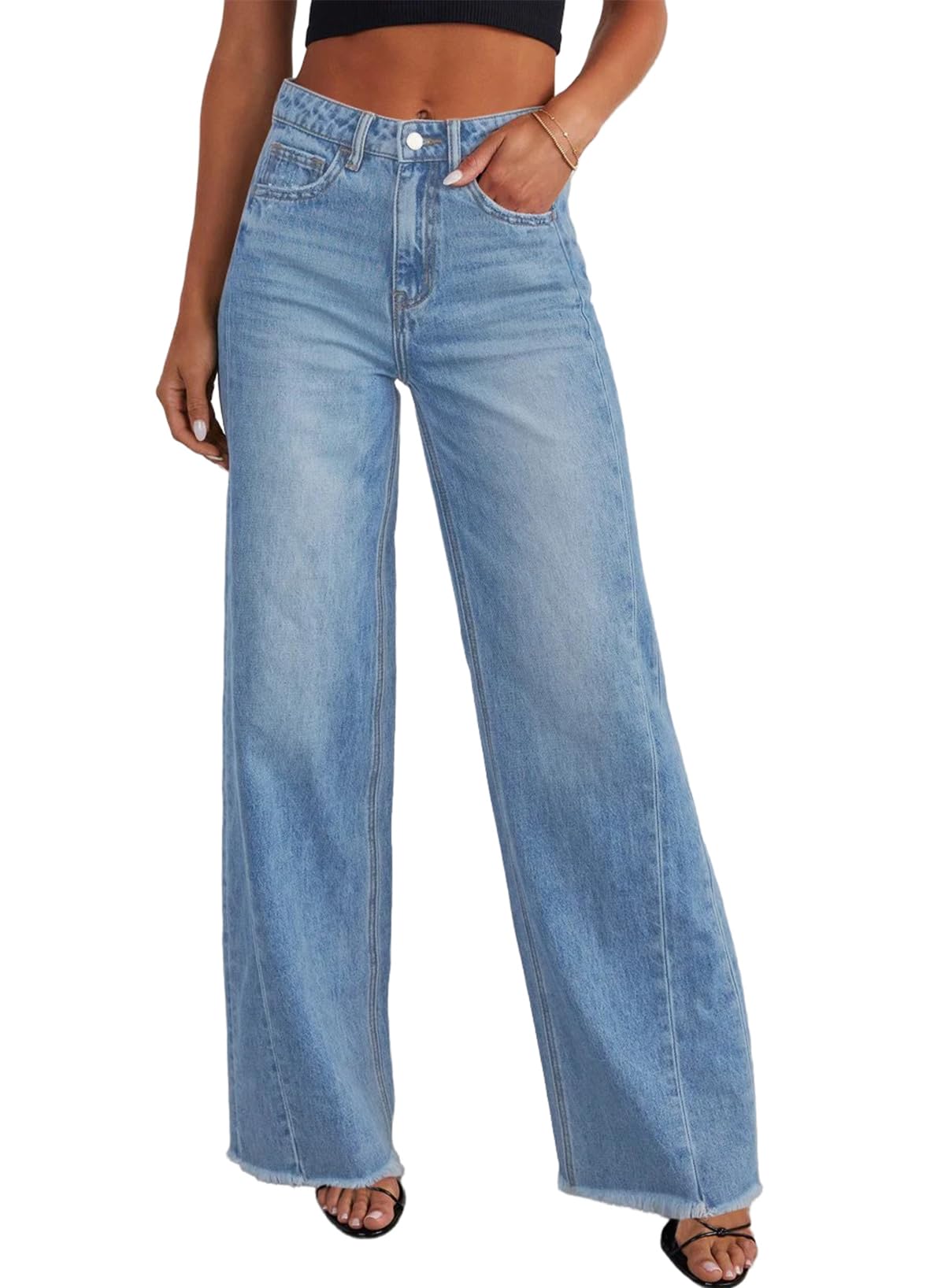 Sidefeel Women's Wide Leg Jeans High Waisted Stretchy Denim Pants Jansha Store