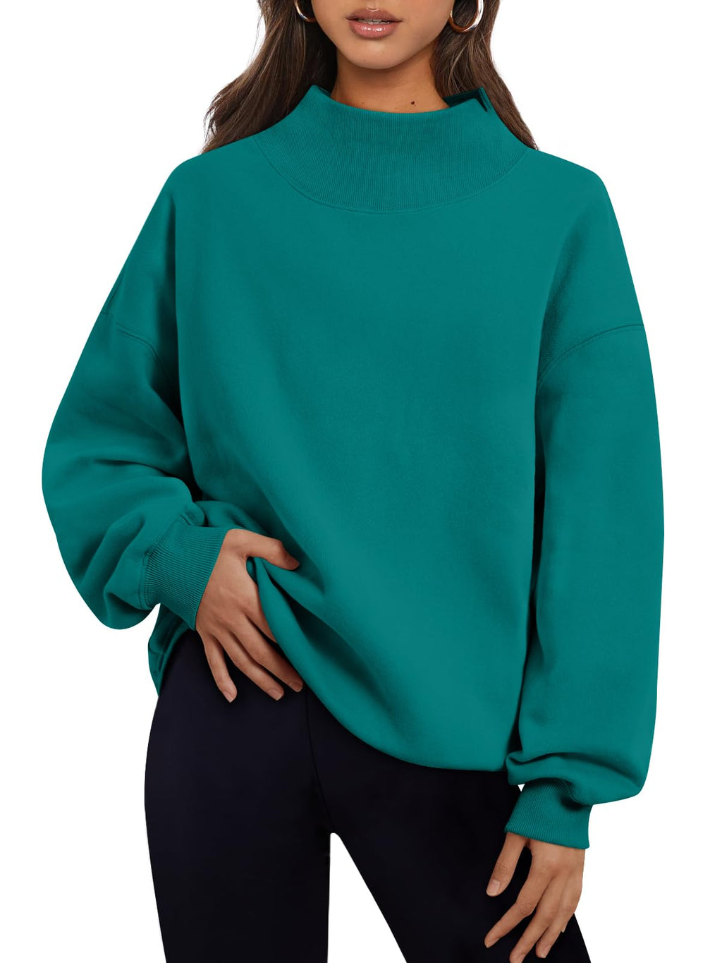Trendy Queen Womens Mock Neck Sweatshirts Oversized Pullover Fall Outfits Jansha Store