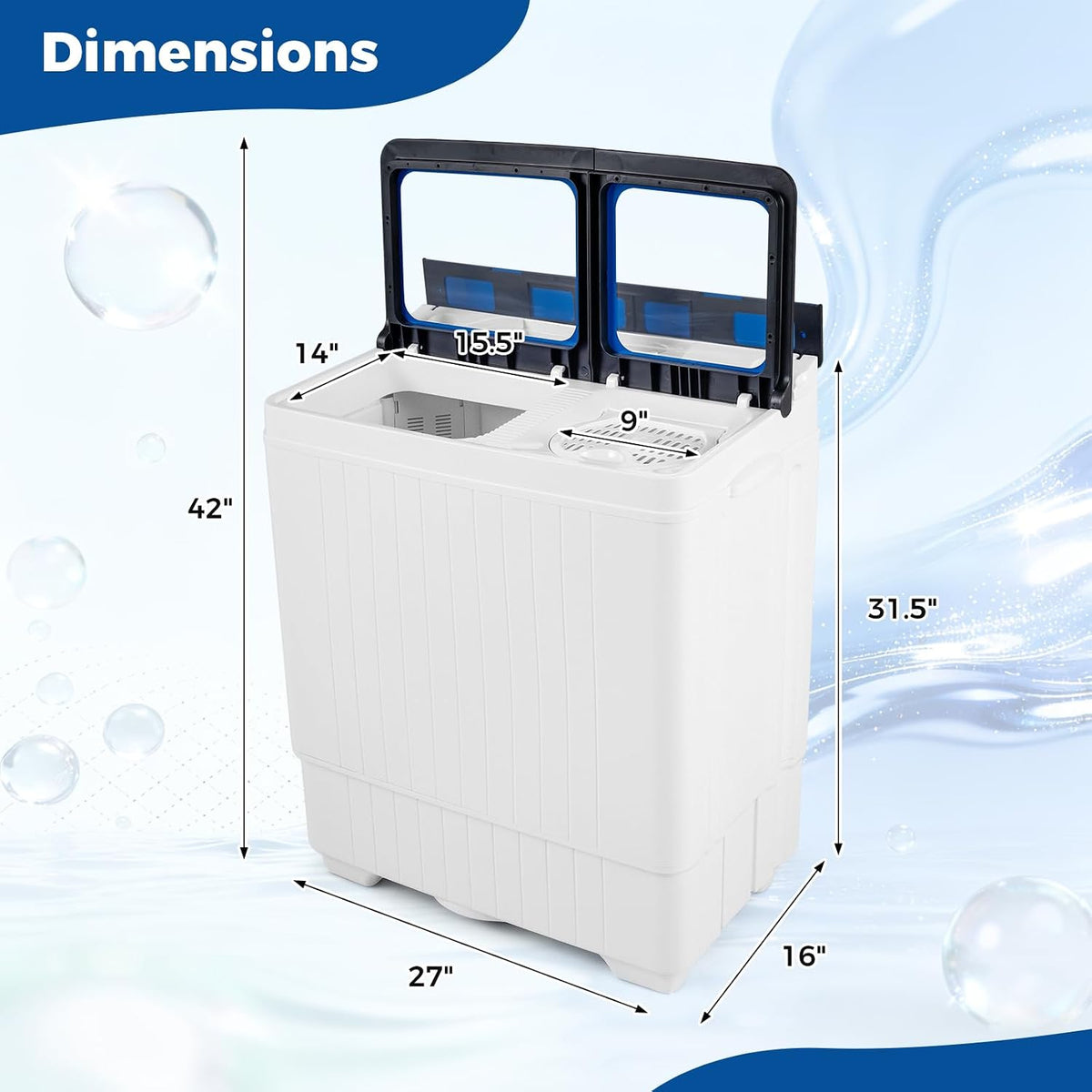 COSTWAY 26Lbs Portable Washing Machine with Built-in Drain Pump, Blue Jansha Store