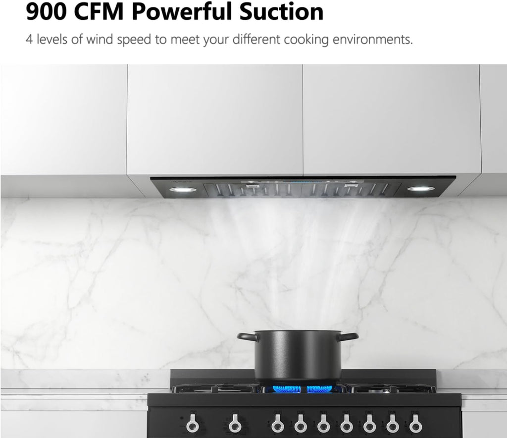 IKTCH 36 inch Black Insert Range Hood, 900 CFM Ducted/Ductless Vent Hood Jansha Store