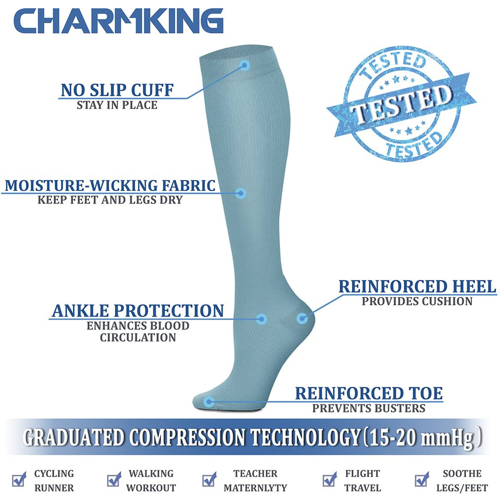 CHARMKING Compression Socks for Women & Men Circulation (3 Pairs) 15-20 mmHg is Best Support for Athletic Running Cycling Jansha Store