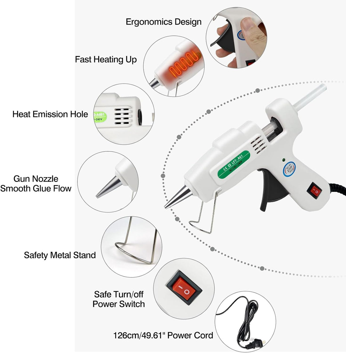 SHJADE Hot Glue Gun with 30 Glue Sticks, 20W Mini Hot Melt Gun Kit(White) Jansha Store