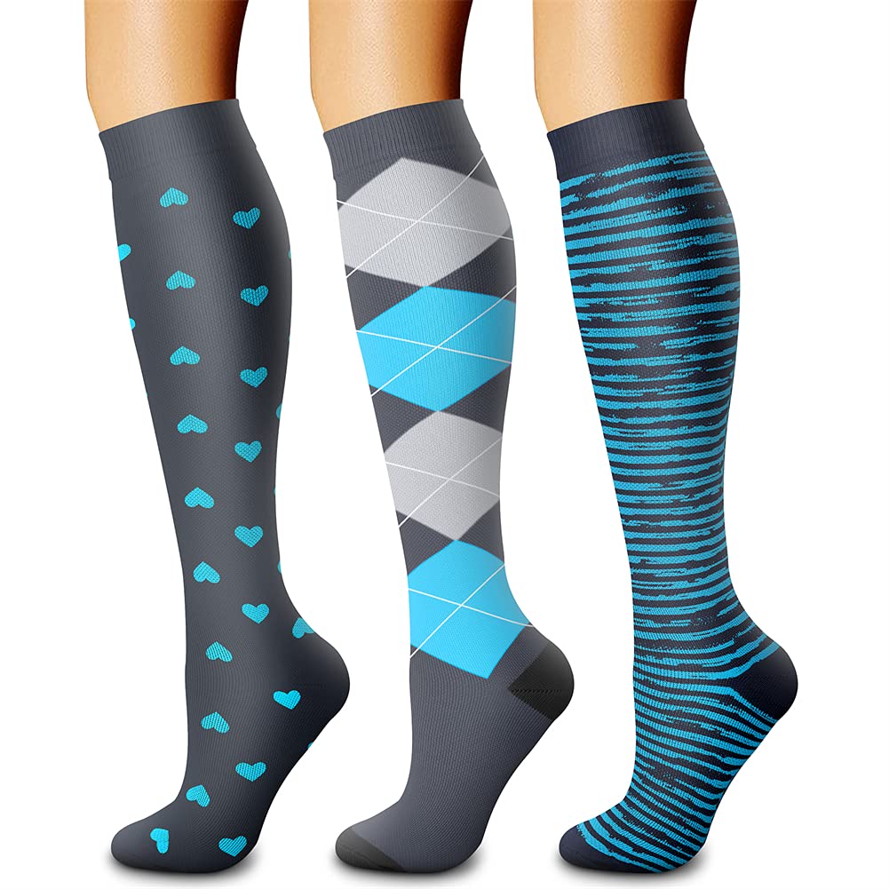 CHARMKING Compression Socks for Women & Men Circulation (3 Pairs) 15-20 mmHg is Best Support for Athletic Running Cycling Jansha Store