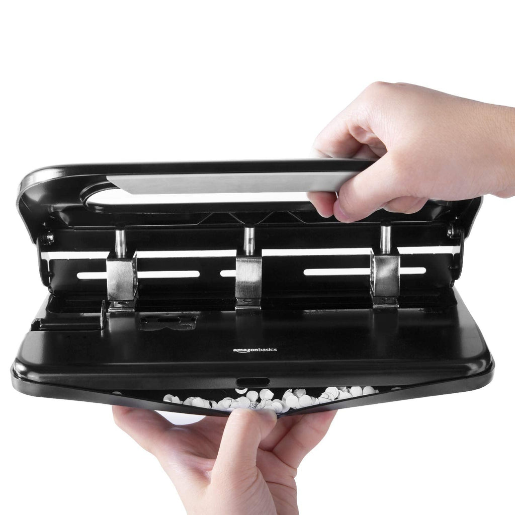 Amazon Basics 3 Hole Punch, 10 Sheet Capacity, Black, Easy-Clean Tray Jansha Store