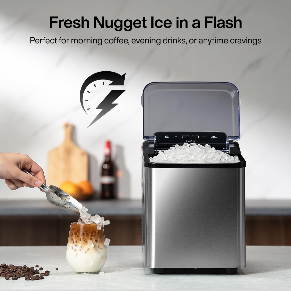Typhur Nugget Ice Maker Countertop, Self-Cleaning Pump, 35lb/24H, Stainless Jansha Store