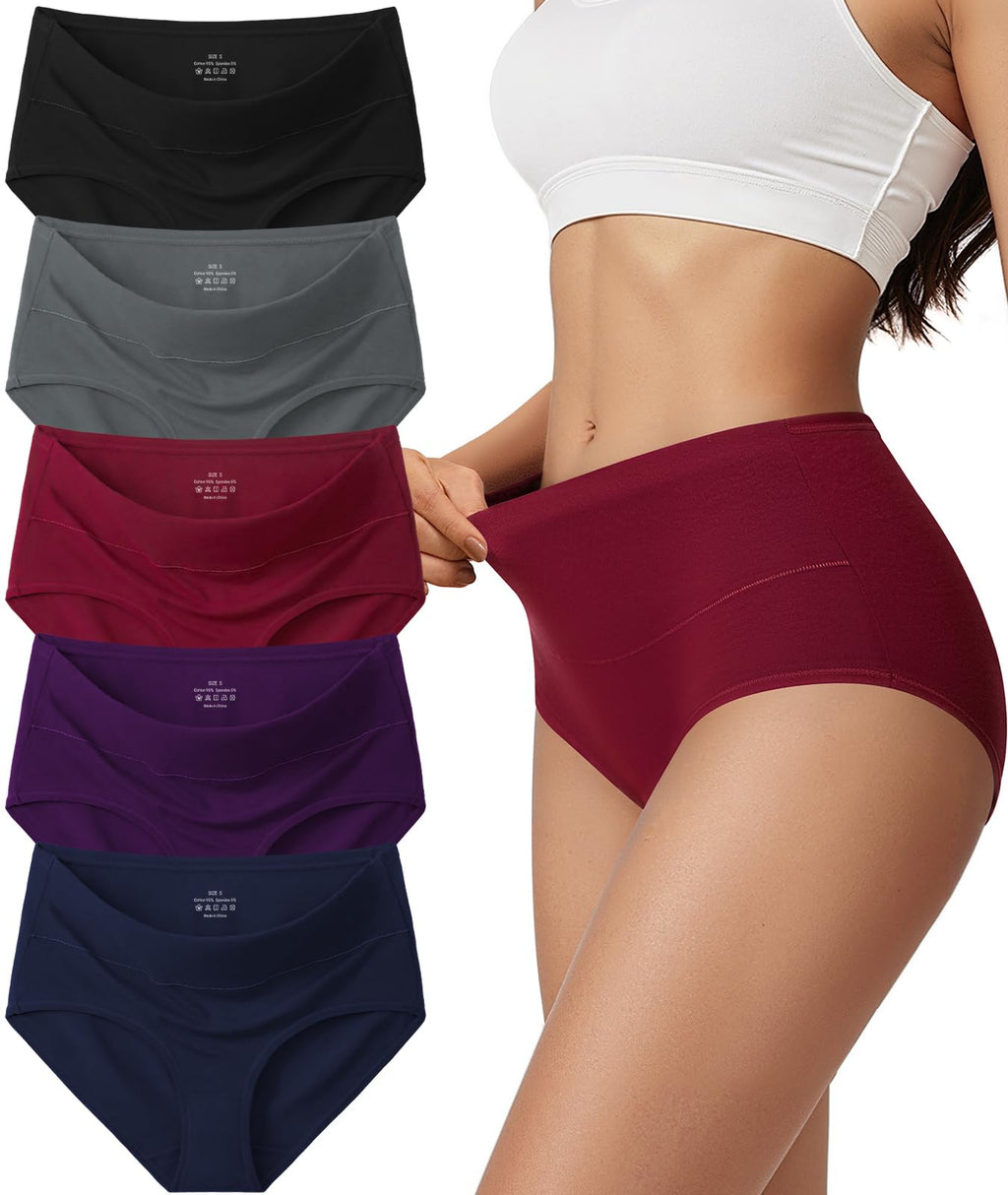 Vevmon Cotton Underwear for Women High Waisted Soft Ladies Panties 5 Pack Jansha Store