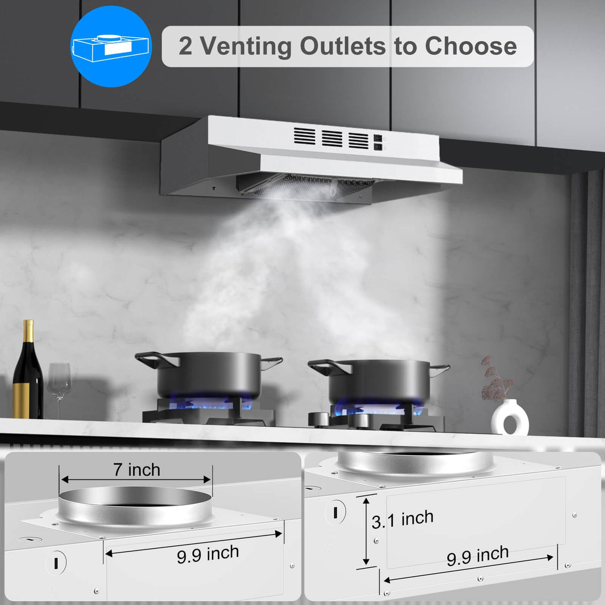 SNDOAS Black Range Hood 36 inch,Ductless Under Cabinet Range Hood Included Carbon Sponge Filter,Ducted Optional,Kitchen Hood 36 inch with 2 Vents,2 Speeds,Hard Wired Stove Vent Jansha Store