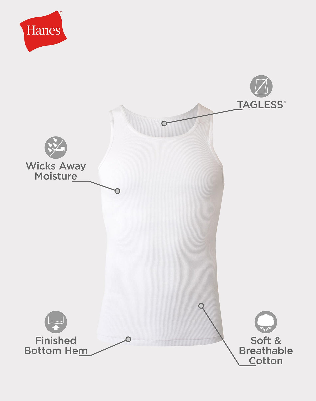 Hanes Men's Tank Undershirt Pack, Cotton Tank Undershirt, Moisture-Wicking, Breathable, White or Grey/Black, Multi-Pack Jansha Store