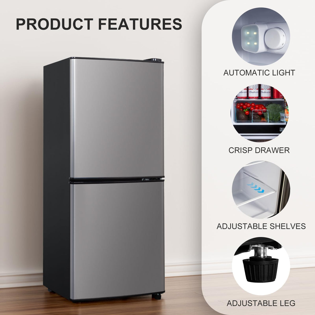Cucina Magica Mini Fridge with Freezer, 3.8 Cu.Ft Small Fridge, Dorm Fridge Jansha Store
