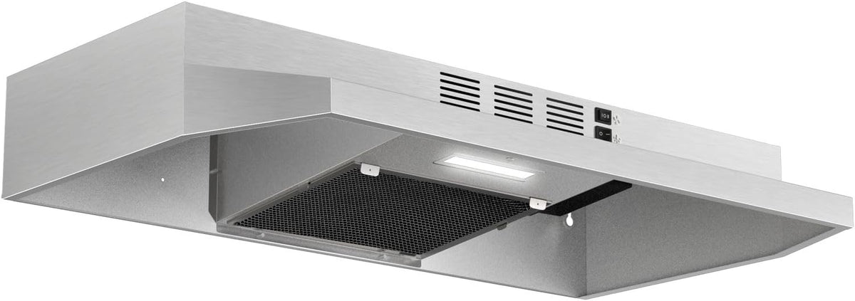 Range Hood 30 inch Under Cabinet, Stainless Steel Kitchen Vent Hood 280CFM, Built-in Kitchen Stove Hood w/Rocker Button Control, Ducted/Ductless Convertible Duct, 2 Speeds Fan, Bright LED Light Jansha Store