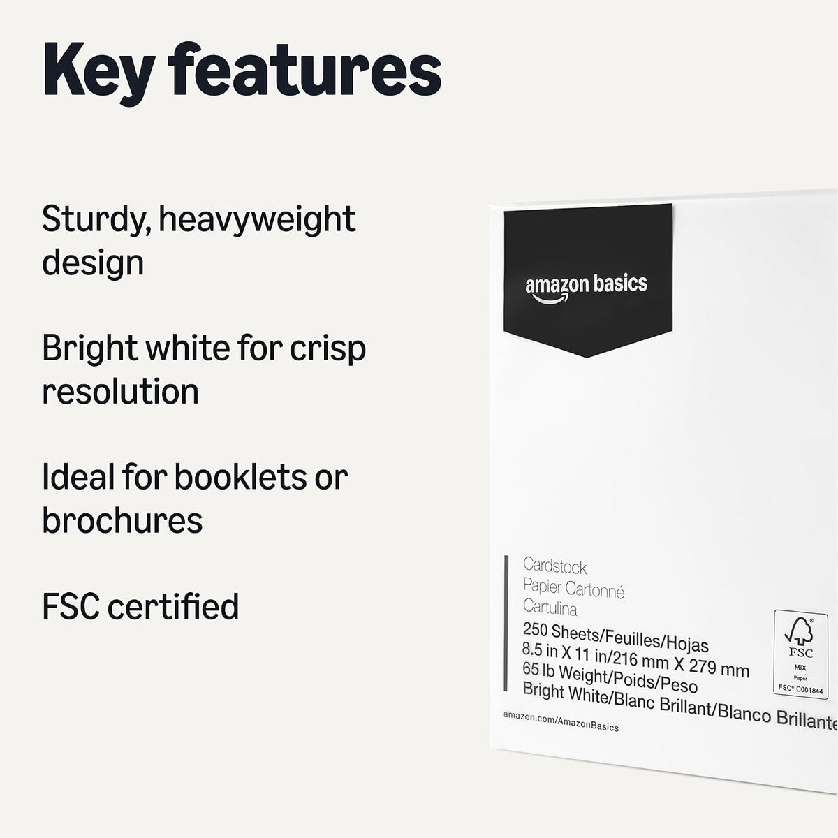 Amazon Basics Cardstock Paper, 8.5" x 11", 65 lb/176 gsm, 96 Bright White, 250 Sheets Jansha Store