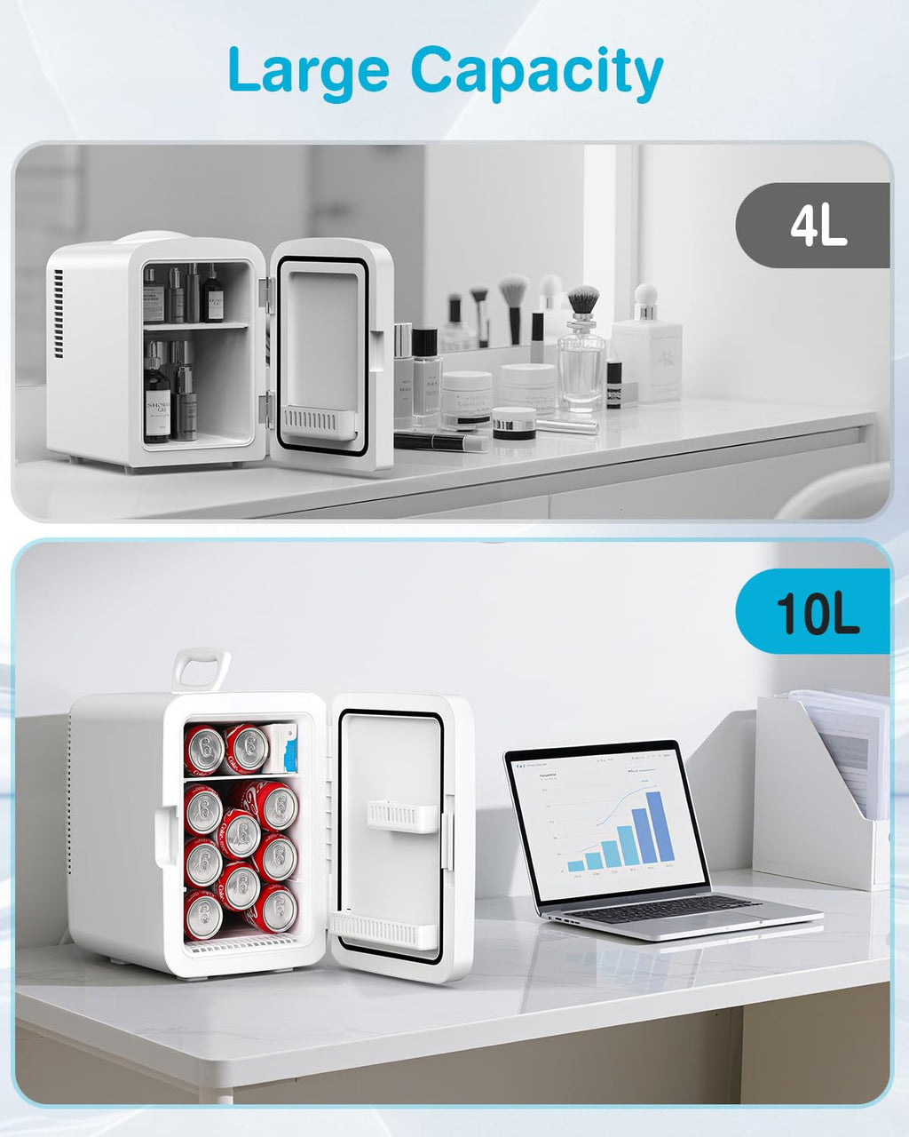 Antarctic Star Compact Mini Fridge, 10L Portable Small Refrigerator, 2.6 Gal Desktop Fridge with AC/DC Adapters, Small Cosmetics Cooler for Beverage, Food, Makeup, Bedroom, Office, Dorm, Black Jansha Store