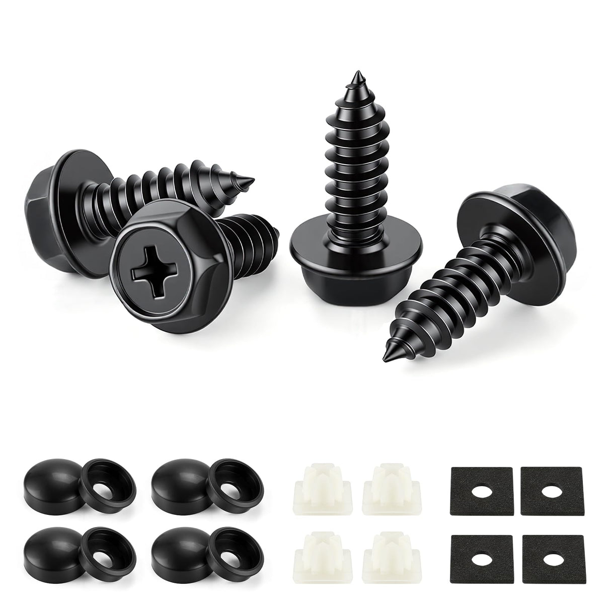 LivTee Rustproof License Plate Screws for Securing License Plates Frames and Covers on Cars and Trucks, 4 Sets Premium Stainless Steel Self Tapping Mounting Bolts (Black Zinc Plated) Jansha Store