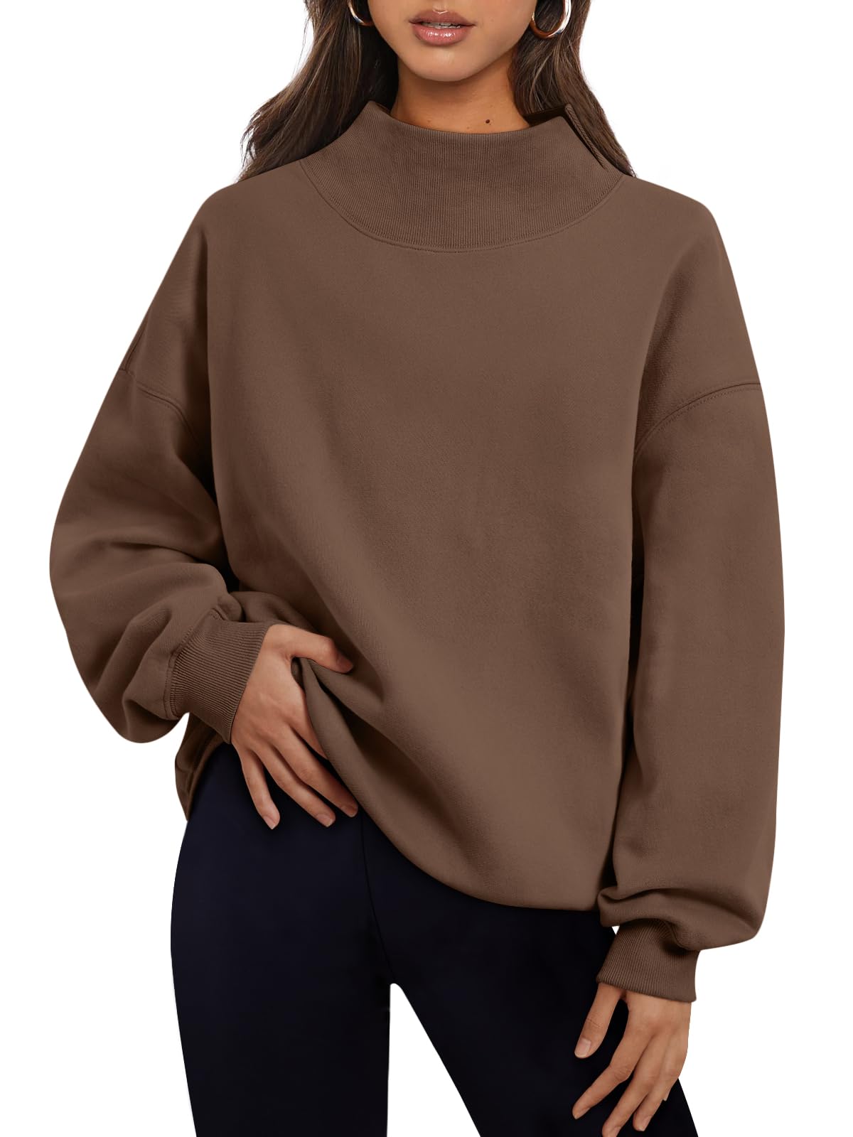 Trendy Queen Womens Mock Neck Sweatshirts Oversized Pullover Fall Outfits Jansha Store