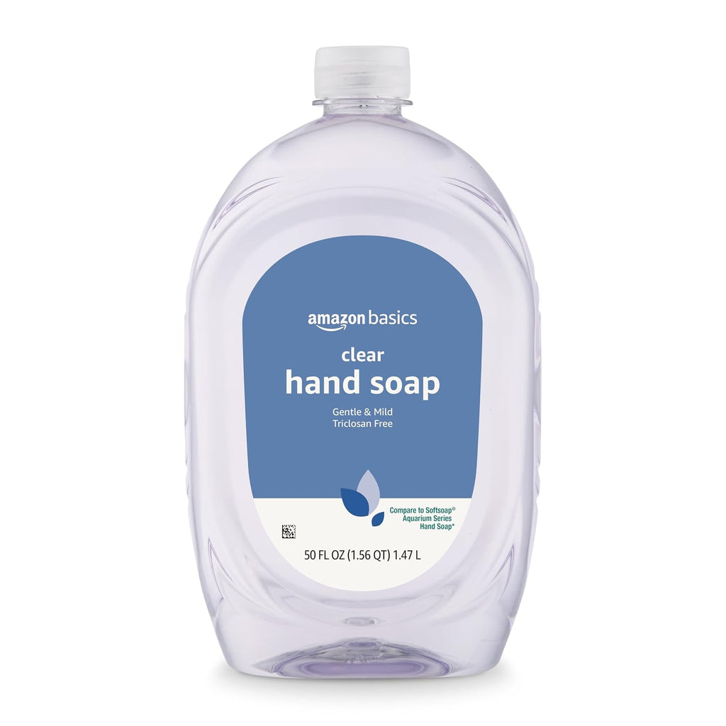 Amazon Basics Gentle & Mild Clear Liquid Hand Soap Refill, Triclosan-Free, Dermatologist-Tested, pH Balanced, Cruelty-Free, 50 Fluid Ounces, 1-Pack (Previously Solimo) Jansha Store