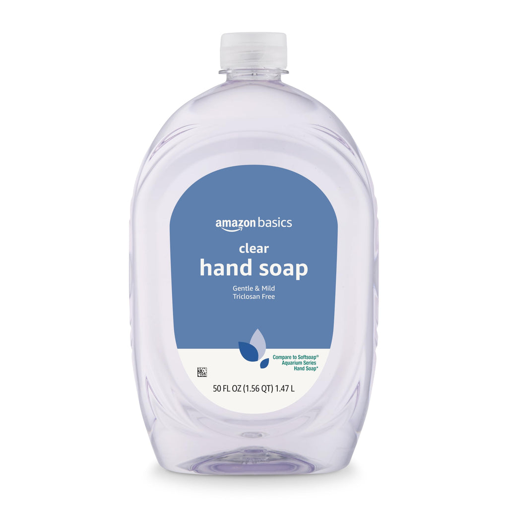 Amazon Basics Gentle & Mild Clear Liquid Hand Soap Refill, Triclosan-Free, Dermatologist-Tested, pH Balanced, Cruelty-Free, 50 Fluid Ounces, 1-Pack (Previously Solimo) Jansha Store
