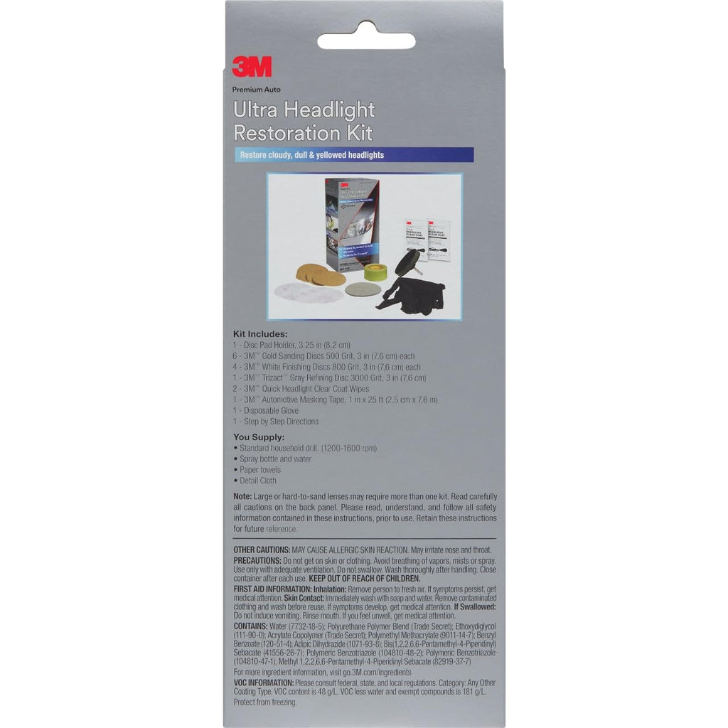 3M Ultra Headlight Restoration Kit, Contains Masking Tape, Light Sanding Discs, Wax Protectant and More, Use on Plastic Lenses Headlights, Taillights and More, Easy Heavy-Duty Restoration (39195) Jansha Store