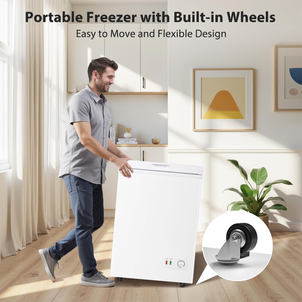 3.5 Cu.Ft Small Chest Freezer, Mini Deep Freezer with Removable Basket, Adjustable Temperature, Free Standing Top Open Door Energy Efficient Compact Freezer for Apartment, Home, Office, Garager，Gray Jansha Store
