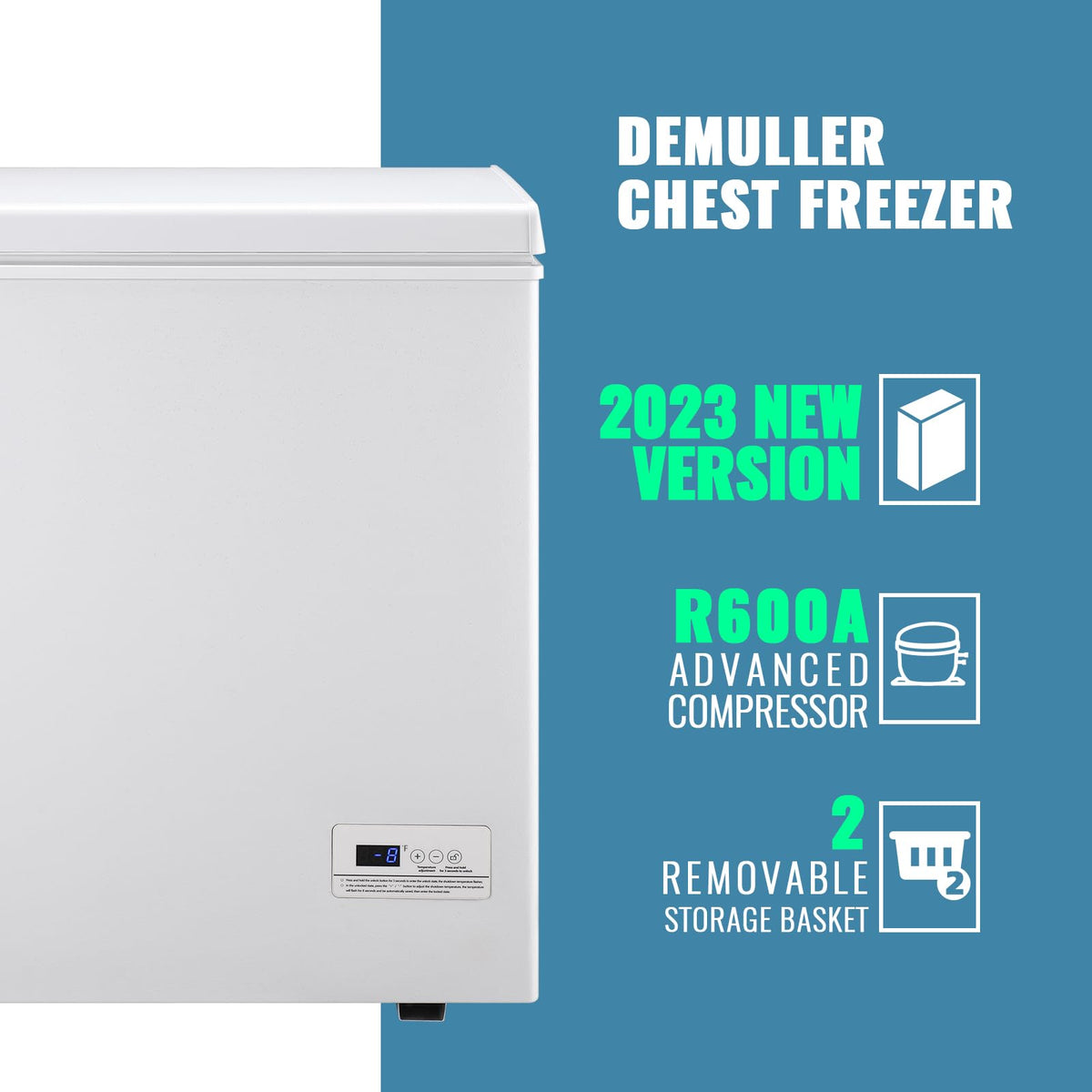 DEMULLER Chest Freezer 5.0Cubic Feet Deep Freezer Freestanding Freezers with 2 Removable Stainless Steel Basket, Mini Freezer Top Open Door Compact Freezer with Electronic Control 41℉ to -15℉BLACK Jansha Store