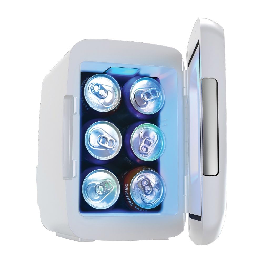 Frigidaire Gaming Light Up Mini Beverage Refrigerator, 6 can, 4 liters, Cooler with large see through door and LED lights Perfect for Gaming Experience, Home, Office, or Cars.12V Charger (Blue) Jansha Store