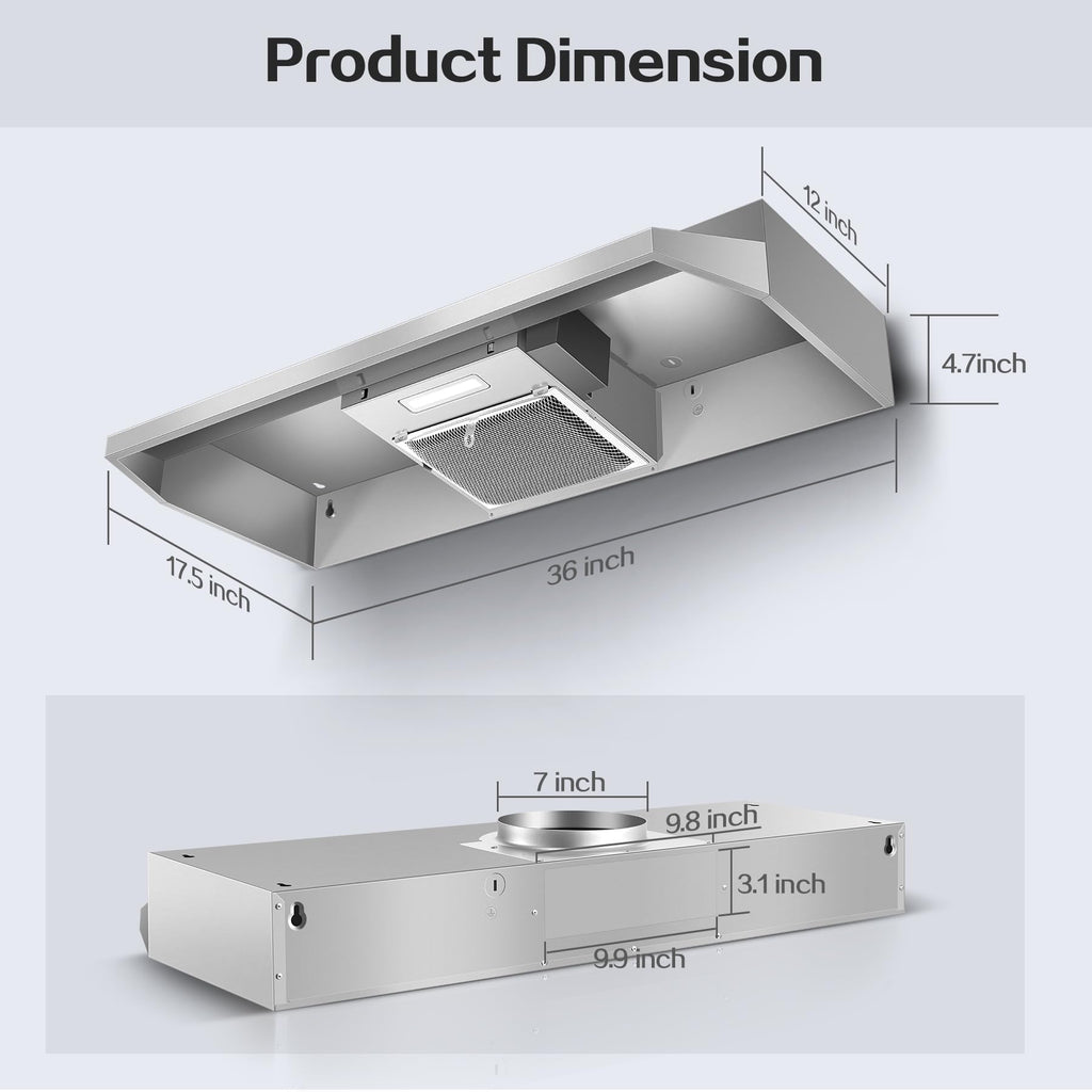 Range Hood 30 inch Under Cabinet, Stainless Steel Kitchen Vent Hood 280CFM, Built-in Kitchen Stove Hood w/Rocker Button Control, Ducted/Ductless Convertible Duct, 2 Speeds Fan, Bright LED Light Jansha Store