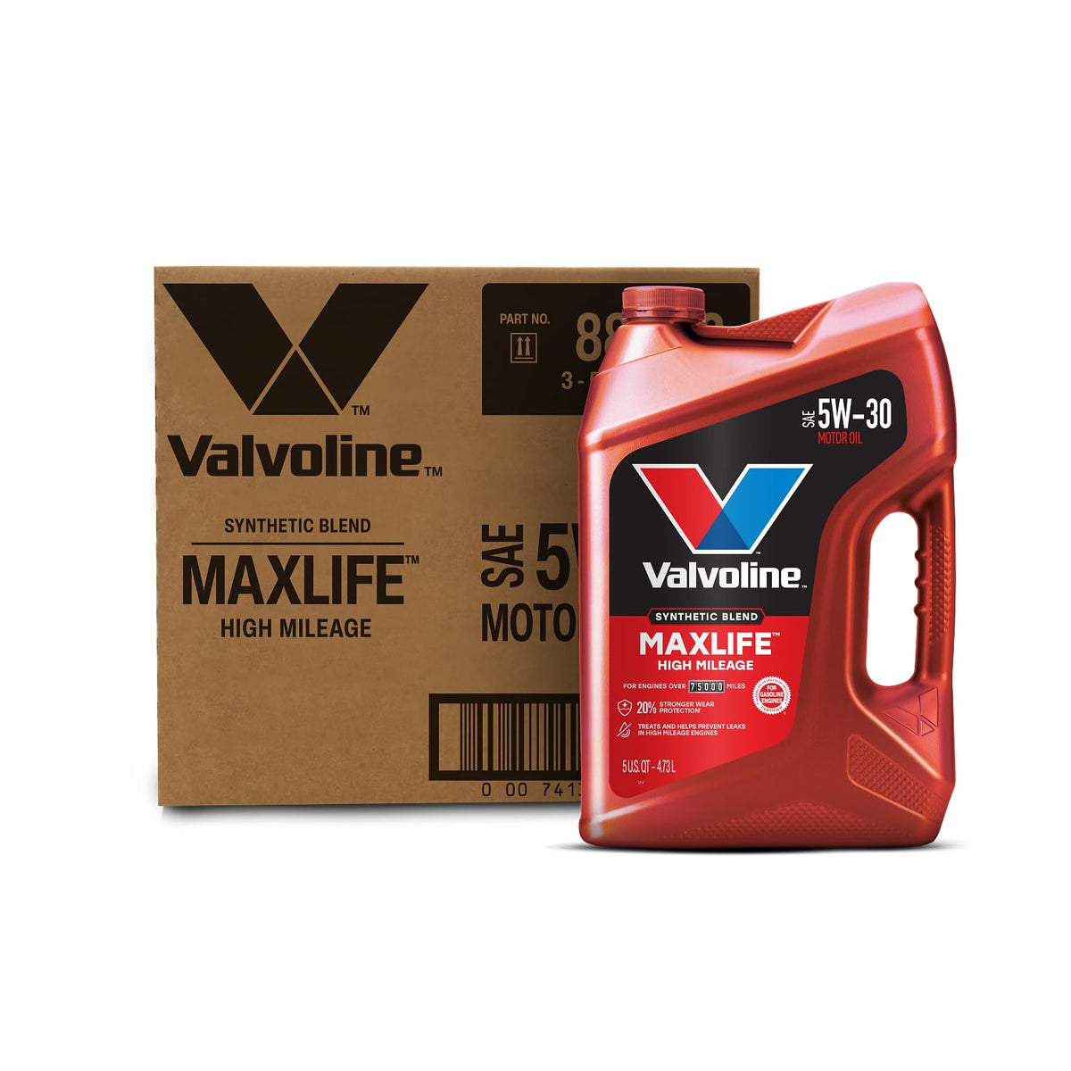 5W-30 synthetic blend oil container next to oil filter for a DIY oil change