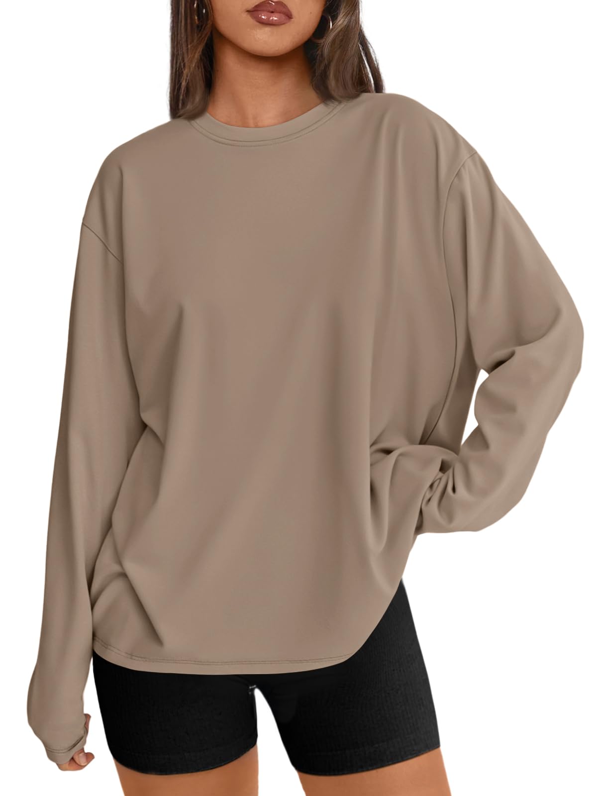 Trendy Queen Womens Oversized Long Sleeve Shirts Fall Tops 2026 Basic Tees Jansha Store